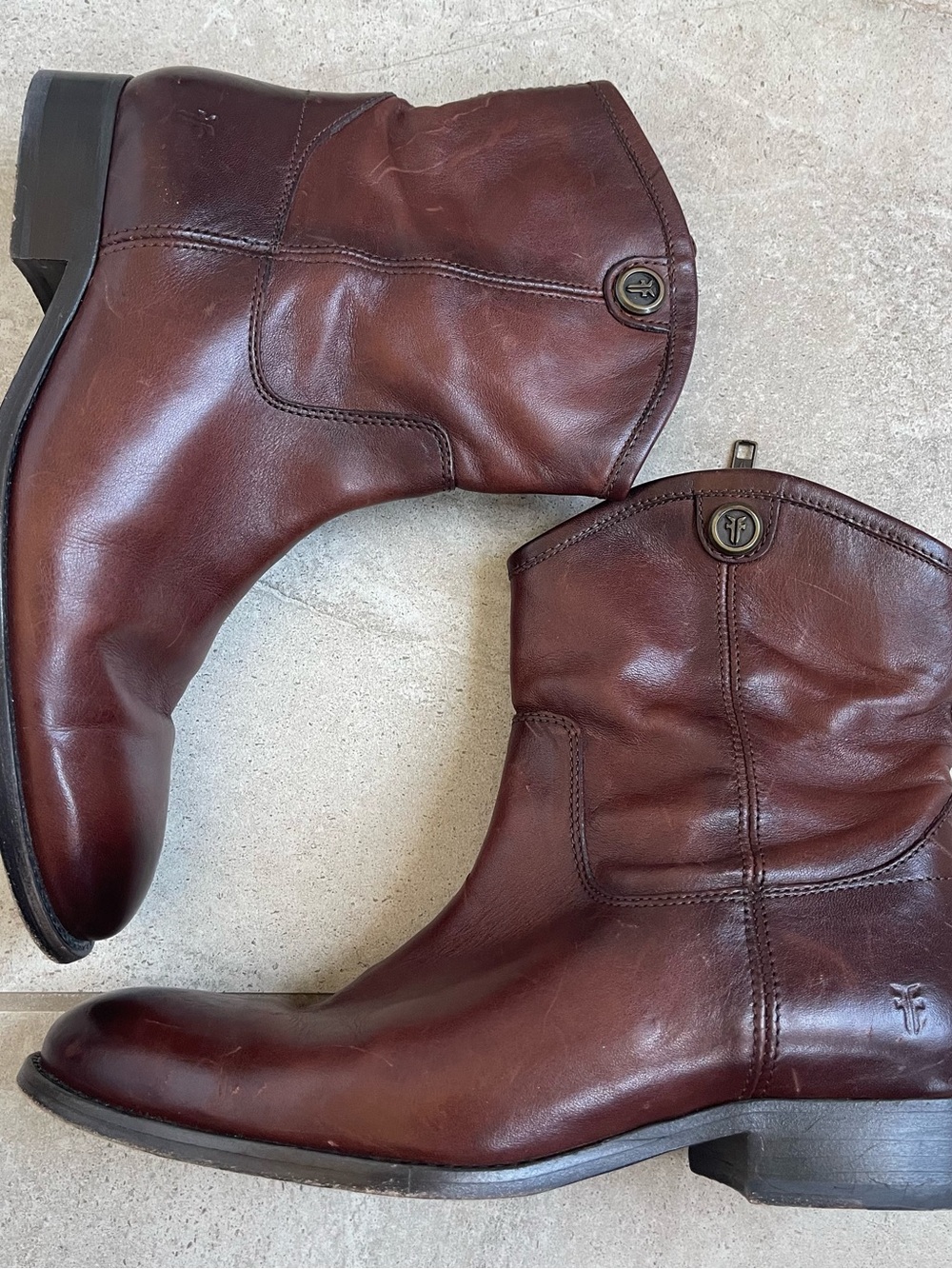 Frye Melissa Button Brown Leather Short Boots, Ankle booties 8.5